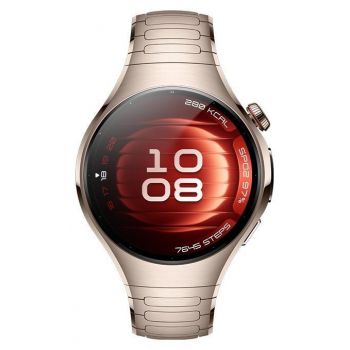 Ceas inteligent Smartwatch Huawei Watch 5, 42mm, Ecran AMOLED 1.38inch, Bluetooth, NFC, GPS, ECG, 5 ATM, Bratara titan (Auriu)