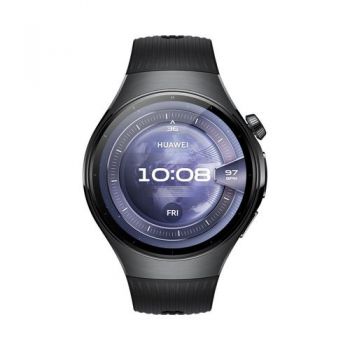 Ceas inteligent Smartwatch Huawei Watch 5, 46mm, Ecran AMOLED 1.5inch, Bluetooth, NFC, GPS, ECG, 5 ATM, Bratara Fluoroelastomer (Negru)