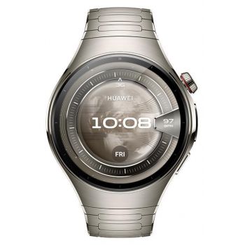 Ceas inteligent Smartwatch Huawei Watch 5, 46mm, Ecran AMOLED 1.5inch, Bluetooth, NFC, GPS, ECG, 5 ATM, Bratara Titan (Argintiu)