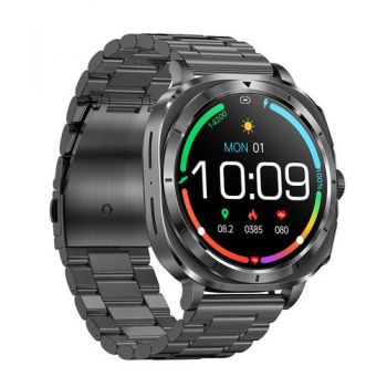 Ceas inteligent Smartwatch iSEN ET492, Curea silicon negru, Ecran AMOLED HD 1.43inch, HRV, ECG, Monitorizare sanatate, Functii sport, Bluetooth Call, 380 mAh, Android 5.0 or iOS 10.0 sau mai recent, NFC pentru lacate (Gri)