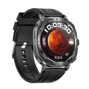 Ceas inteligent Smartwatch iSEN ET492, Curea silicon negru, Ecran AMOLED HD 1.43inch, HRV, ECG, Monitorizare sanatate, Functii sport, Bluetooth Call, 380 mAh, Android 5.0 or iOS 10.0 sau mai recent, NFC pentru lacate (Negru)