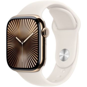 SmartWatch Apple Watch Series 10, 42mm Carcasa Titanium Gold, Starlight Sport Band - M/L, GPS + Cellular
