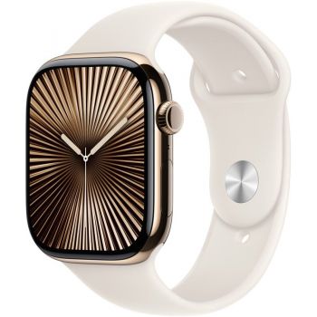 SmartWatch Apple Watch Series 10, 46mm Carcasa Titanium Gold, Starlight Sport Band - S/M, GPS + Cellular