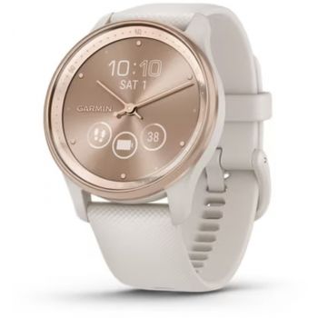 SmartWatch Garmin Vivomove Trend, Silicone band, Peach Gold Stainless Steel Bezel cu carcasa Ivory Case
