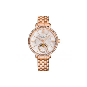 Ceas analog cu bratara metalica - cadran cu cristale -  4038 W - alb