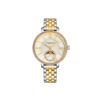 Ceas analog cu cadran sidefat 4038 - cristale - bratara din otel inoxidabil -