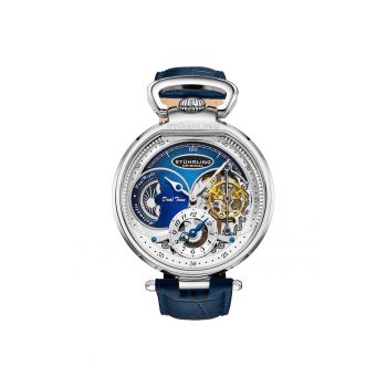 Ceas analog cu mecanism vizibil Modena 4033 - Dual Time - 46 mm ceas automat - cadran schelet -  Modena - albastru