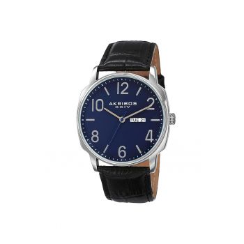 Ceas analog cu o curea cu model tip crocodil -  AK803 - albastru