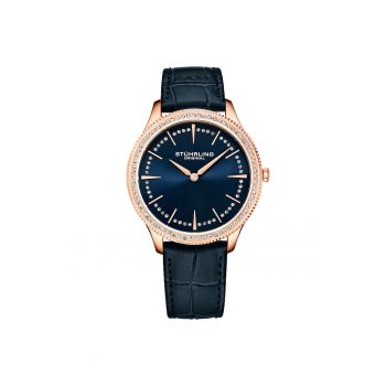Ceas analog cu o curea tip piele de crocodil - 38 mm -  Datema - Albastru