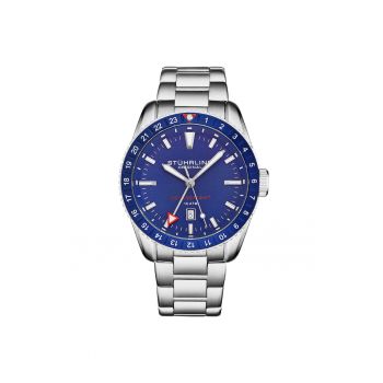 Ceas analog GMT Voyager GMT Quartz cu bratara din otel inoxidabil -  Decor - Albastru