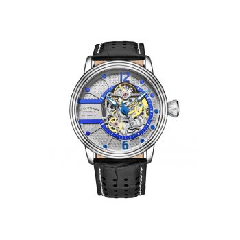 Ceas analog Prospero automatic - 44 mm cu curea din piele -  Sagitt - argintiu