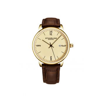 Ceas analog rotund Rasa Classic Quartz Data - cu o curea din piele -