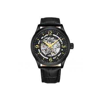 Ceas automatic cu cadran skeleton Danemarca de 42 mm - curea din piele - original STUHRLING - Ascot - negru