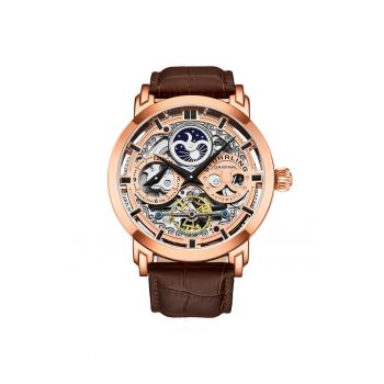 Ceas automatic cu dual time si model skeleton Anatol
