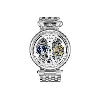 Ceas automatic cu mecanism vizibil - 46 mm - Emperor's Grandeur Dual Time - cu bratara din otel inoxidabil -  Classi - argintiu