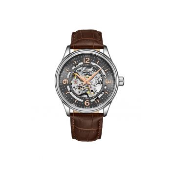 Ceas automatic Danemarca cu mecanism vizibil - 42 mm - curea din piele -  Allure - gri