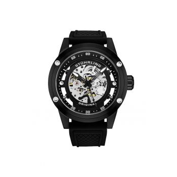 Ceas automatic Grandiose 4034 - cadran skeleton de 50 mm - curea din silicon -  Grandi - negru