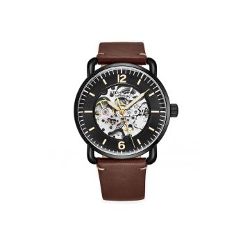 Ceas automatic Mantra Skeleton - 42 mm - curea din piele -  Prospe - negru