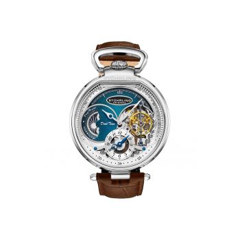 Ceas automatic Modena 4033 - 46 mm Dual Time Cadran schelet -  Grandi - Albastru