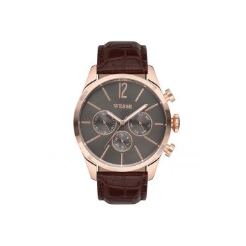 Ceas barbati  model WWG200103 - cu mecanism Quartz - rezistenta la apa 5 ATM - curea maro - cadran negru - carcasa rotunda din otel roz