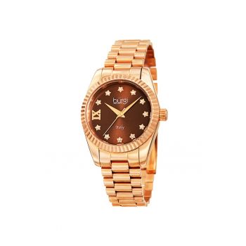 Ceas cu mecanism quartz si cristale - auriu rose