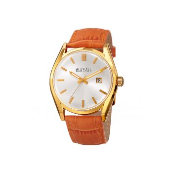 Ceas dama  AS8221 - carcasa aurie - curea portocalie - cadran argintiu - mecanism quartz