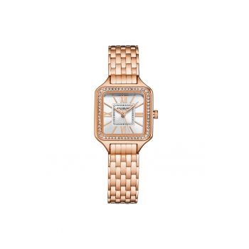 Ceas patrat decorat cu cristale Confidant - Auriu rose