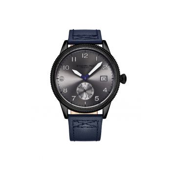 Ceas quartz cu curea din piele Wingmen Aviator -  Bleumarin