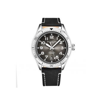 Ceas rotund analog cu detalii luminoase si curea din piele -  elegant - negru