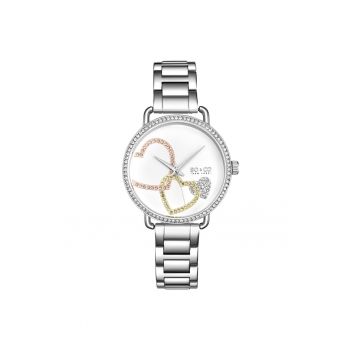 Ceas rotund analog Madison 5577 - 38 mm - cu accente in forma de inima - SO&CO - Madison - alb