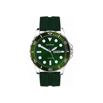 Ceas barbatesc  30119 - mecanism quartz - carcasa metalica verde - bratara din cauciuc verde - 44mm