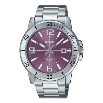 Ceas barbatesc  analog - cadran violet - bratara din otel inoxidabil - rezistent la apa 50m - 45x10.3mm