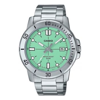 Ceas barbatesc  analog - carcasa din otel inoxidabil - bratara din otel inoxidabil - cadran verde menta - 45x10.3mm - rezistenta la apa 50m