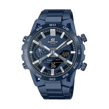 Ceas barbati  Edifice Bluetooth Solar - carbon albastru - bratara din otel - rezistent la apa 10 ATM