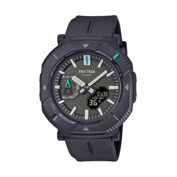Ceas  PRJ-B001-1ER Solar Bluetooth - gri - curea cauciuc - rezistent la apa 10 ATM - cadran verde