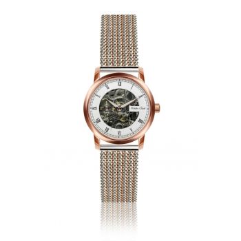 Ceas automat dama  36mm - bratara din inox - roz aurie - cadran alb