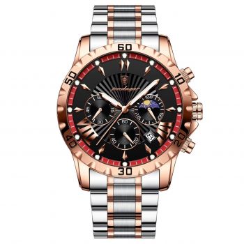 Ceas barbatesc Poedagar CS1815, otel inoxidabil, argintiu-rose gold, cadran negru