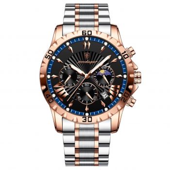 Ceas barbatesc Poedagar CS1816, otel inoxidabil, argintiu-rose gold, cadran negru