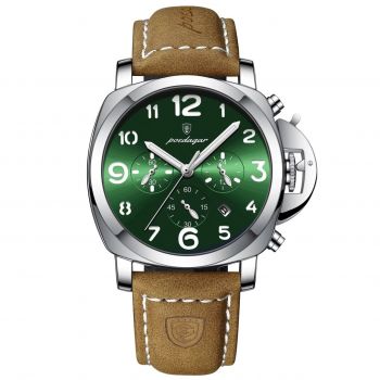 Ceas barbatesc Poedagar CS1832, piele naturala, maro, cadran verde