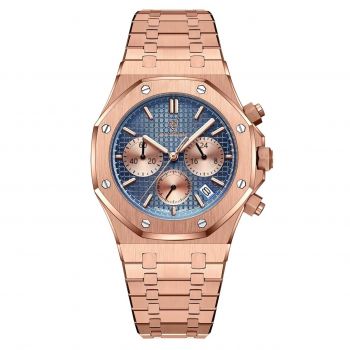 Ceas barbatesc Poedagar CS1841, otel inoxidabil, rose gold, cadran albastru