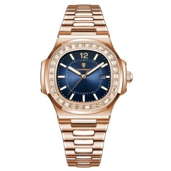 Ceas barbatesc Poedagar CS1847, otel inoxidabil, rose gold, cadran albastru