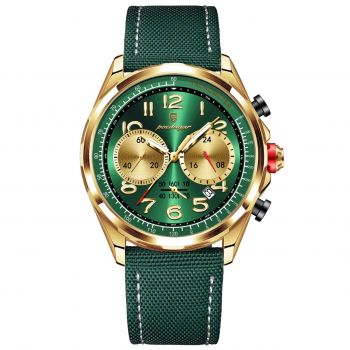 Ceas barbatesc Poedagar CS1857, piele naturala, verde, cadran verde