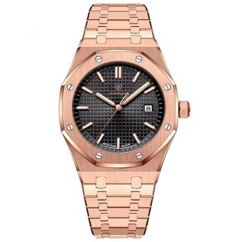 Ceas barbatesc Poedagar CS1862, otel inoxidabil, rose gold, cadran negru
