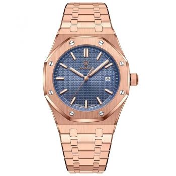 Ceas barbatesc Poedagar CS1864, otel inoxidabil, rose gold, cadran albastru