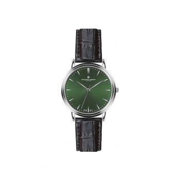 Ceas barbati  mecanism quartz - carcasa otel - curea piele naturala - verde - 40mm
