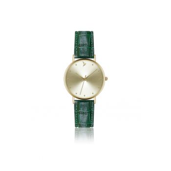 Ceas dama  Mona - aurie - verde - 38mm - curea din piele naturala - inox