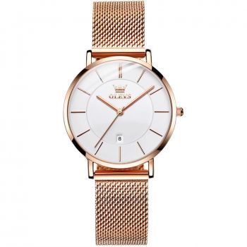 Ceas de dama Olevs CS1922, otel inoxidabil, rose gold, cadran alb