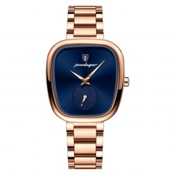Ceas de dama Poedagar CS1896, otel inoxidabil, rose gold, cadran albastru