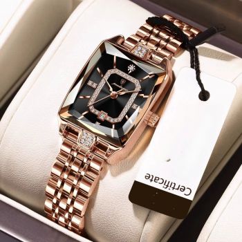Ceas de dama Poedagar CS1907, otel inoxidabil, rose gold, cadran negru