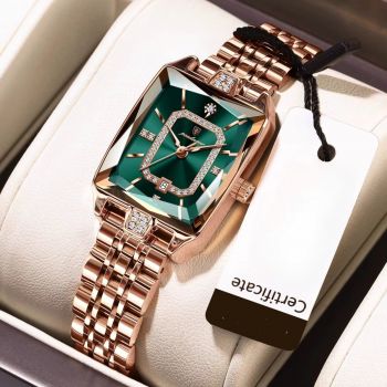 Ceas de dama Poedagar CS1909, otel inoxidabil, rose gold, cadran verde